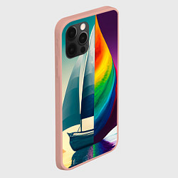 Чехол для iPhone 12 Pro Max Два мира пересекаются: корабль и радужное полотно, цвет: 3D-светло-розовый — фото 2