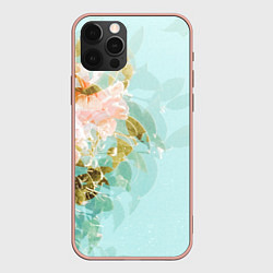 Чехол для iPhone 12 Pro Max Светло-синий цветочный паттерн, цвет: 3D-светло-розовый
