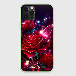 Чехол для iPhone 12 Pro Max Розы с огоньками, цвет: 3D-салатовый