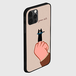 Чехол для iPhone 12 Pro Max Котик с ножиком и средний палец - текстура холста, цвет: 3D-черный — фото 2