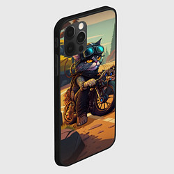Чехол для iPhone 12 Pro Max Кот на мотоцикле - байкер, цвет: 3D-черный — фото 2