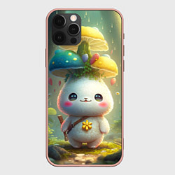 Чехол для iPhone 12 Pro Max Мультяшный зайка с грибом на голове, цвет: 3D-светло-розовый