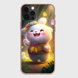 Чехол для iPhone 12 Pro Max Счастливый мультяшный заяц, цвет: 3D-светло-розовый