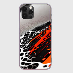 Чехол для iPhone 12 Pro Max Черно-оранжевые капли, цвет: 3D-серый