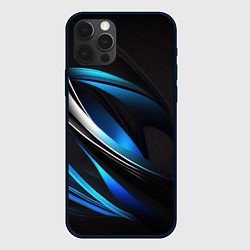 Чехол для iPhone 12 Pro Max Абстрактные синие и белые линии на черном фоне, цвет: 3D-черный