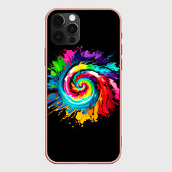 Чехол для iPhone 12 Pro Max Тай-дай разноцветная спираль, цвет: 3D-светло-розовый