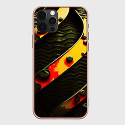 Чехол для iPhone 12 Pro Max Зеленая текстура оранжевые полосы, цвет: 3D-светло-розовый