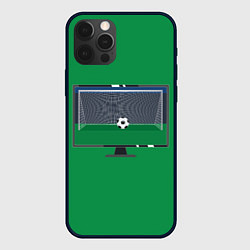 Чехол для iPhone 12 Pro Max Футбольный мяч и ворота на экране монитора, цвет: 3D-черный