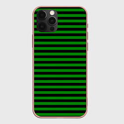 Чехол для iPhone 12 Pro Max Черно-зеленые полосы, цвет: 3D-светло-розовый