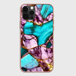 Чехол для iPhone 12 Pro Max Рисунок текстуры синего и фиолетового мрамора, цвет: 3D-светло-розовый