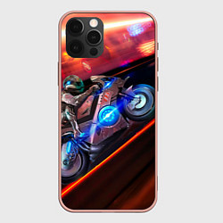 Чехол для iPhone 12 Pro Max Мотоцикл ночной город, цвет: 3D-светло-розовый