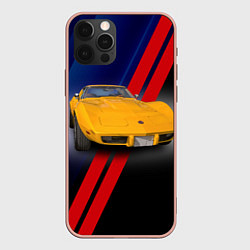 Чехол для iPhone 12 Pro Max Классический спорткар Chevrolet Corvette Stingray, цвет: 3D-светло-розовый