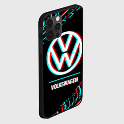 Чехол для iPhone 12 Pro Max Значок Volkswagen в стиле glitch на темном фоне, цвет: 3D-черный — фото 2