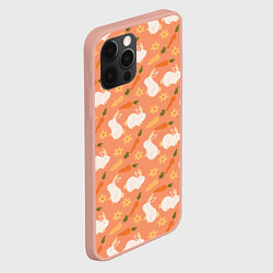 Чехол для iPhone 12 Pro Max Зайцы с морковью паттерн, цвет: 3D-светло-розовый — фото 2