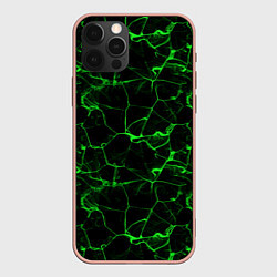 Чехол iPhone 12 Pro Max Разломы зеленого пламени