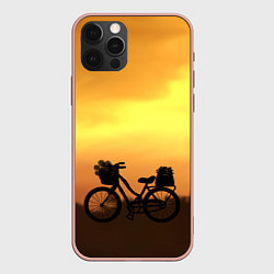 Чехол для iPhone 12 Pro Max Велосипед на закате, цвет: 3D-светло-розовый