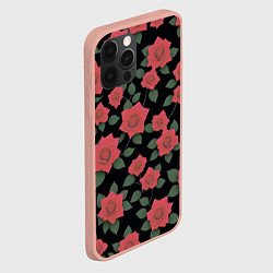 Чехол для iPhone 12 Pro Max Алые розы на черном, цвет: 3D-светло-розовый — фото 2