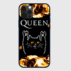 Чехол для iPhone 12 Pro Max Queen рок кот и огонь, цвет: 3D-черный