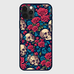 Чехол для iPhone 12 Pro Max Черепа и красные розы, цвет: 3D-черный