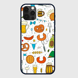 Чехол для iPhone 12 Pro Max Октоберфест - цветной дудл, цвет: 3D-черный