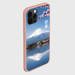 Чехол для iPhone 12 Pro Max Цветущая сакура на фоне Фудзиямы - Япония, цвет: 3D-светло-розовый — фото 2