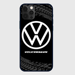 Чехол для iPhone 12 Pro Max Volkswagen speed на темном фоне со следами шин, цвет: 3D-черный