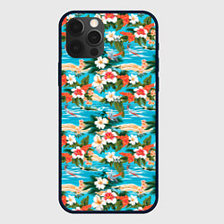 Чехол для iPhone 12 Pro Max Море цветы и птицы, цвет: 3D-черный