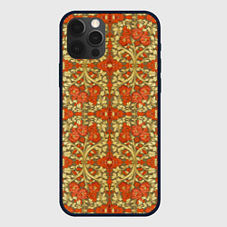 Чехол для iPhone 12 Pro Max Красно-золотой средневековый узор, цвет: 3D-черный