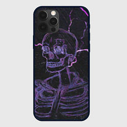 Чехол для iPhone 12 Pro Max Неоновый скелет и молнии, цвет: 3D-черный