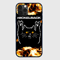 Чехол для iPhone 12 Pro Max Nickelback рок кот и огонь, цвет: 3D-черный