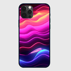 Чехол для iPhone 12 Pro Max Розовые и фиолетовые неоновые волны, цвет: 3D-черный