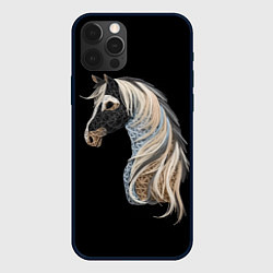 Чехол для iPhone 12 Pro Max Вышивка Лошадь, цвет: 3D-черный