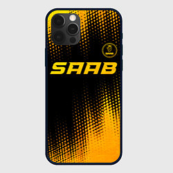 Чехол для iPhone 12 Pro Max Saab - gold gradient: символ сверху, цвет: 3D-черный