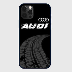 Чехол для iPhone 12 Pro Max Audi speed на темном фоне со следами шин: символ с, цвет: 3D-черный