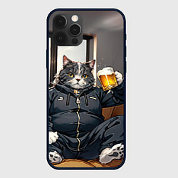 Чехол для iPhone 12 Pro Max Толстый кот со стаканом пива, цвет: 3D-черный