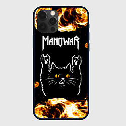 Чехол для iPhone 12 Pro Max Manowar рок кот и огонь, цвет: 3D-черный