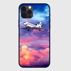 Чехол для iPhone 12 Pro Max Ту-154Б 2 Розовый закат, цвет: 3D-черный