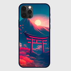 Чехол для iPhone 12 Pro Max Японский вечерний пейзаж - тории, цвет: 3D-черный