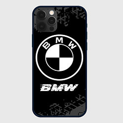 Чехол для iPhone 12 Pro Max BMW speed на темном фоне со следами шин, цвет: 3D-черный