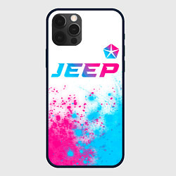 Чехол для iPhone 12 Pro Max Jeep neon gradient style: символ сверху, цвет: 3D-черный