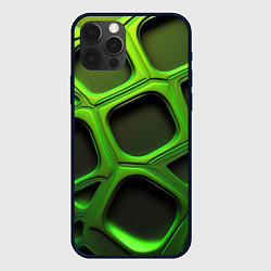 Чехол для iPhone 12 Pro Max Объемные зеленые соты, цвет: 3D-черный