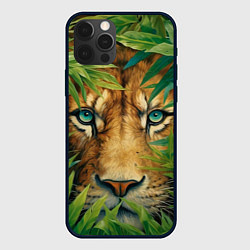 Чехол для iPhone 12 Pro Max Лев выглядывает из джунглей - морда головы крупно, цвет: 3D-черный
