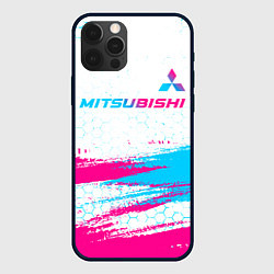 Чехол iPhone 12 Pro Max Mitsubishi neon gradient style: символ сверху