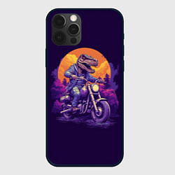 Чехол для iPhone 12 Pro Max Динозавр на мотоцикле, цвет: 3D-черный