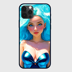 Чехол для iPhone 12 Pro Max Девушка на фоне бирюзовых волн, цвет: 3D-черный