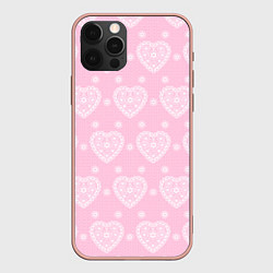 Чехол для iPhone 12 Pro Max Розовое кружево сердечки, цвет: 3D-светло-розовый