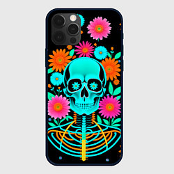 Чехол для iPhone 12 Pro Max Неоновый скелет в цветах, цвет: 3D-черный
