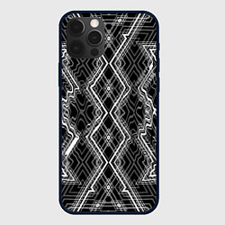 Чехол для iPhone 12 Pro Max Черно-белый узор Искаженная геометрия, цвет: 3D-черный