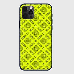 Чехол iPhone 12 Pro Max Черный геометрический орнамент на желтом фоне
