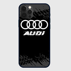 Чехол для iPhone 12 Pro Max Audi speed на темном фоне со следами шин, цвет: 3D-черный